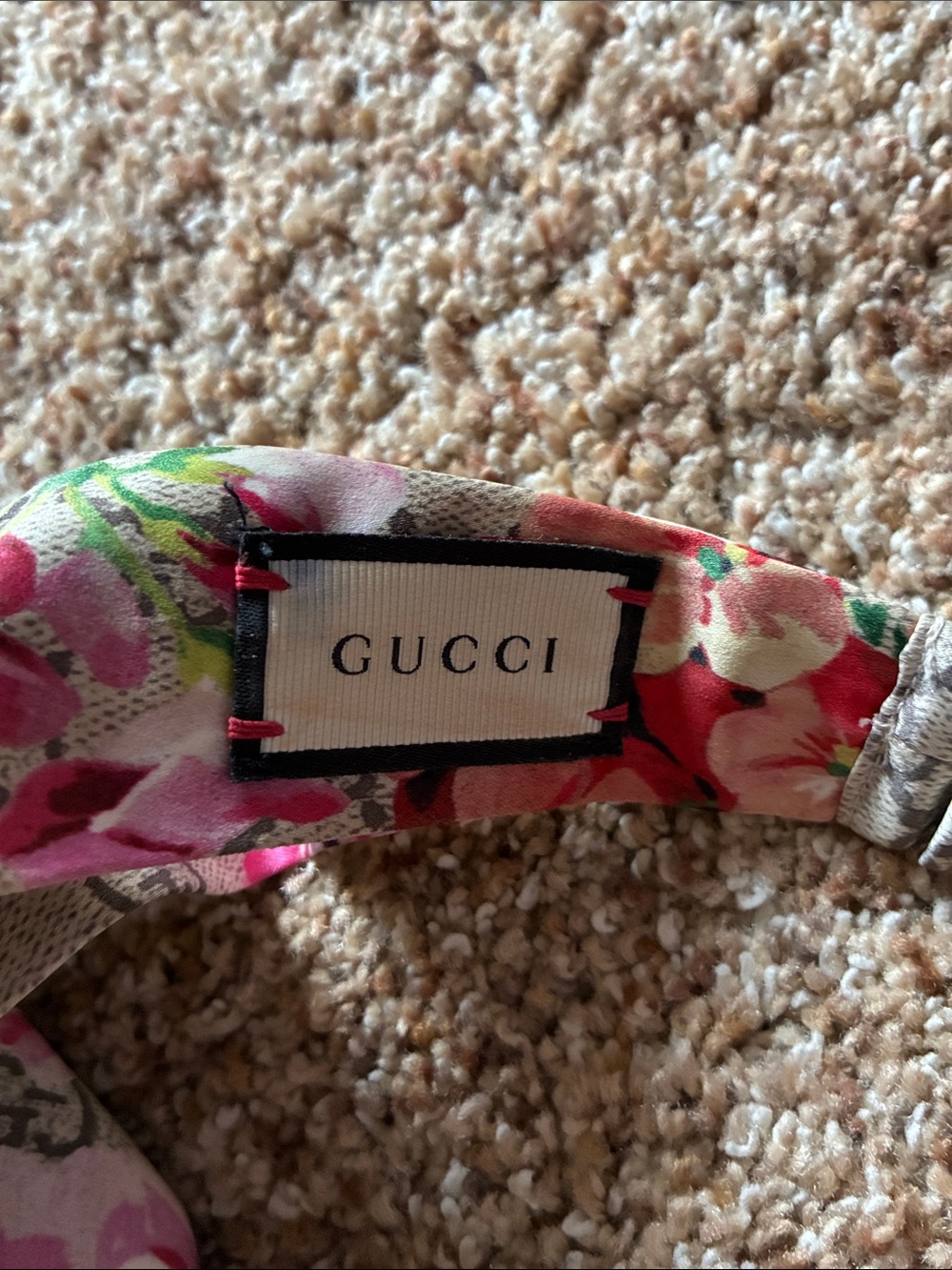 Gucci Floral GG Knot Headband - Beige with Pink, Red & Green - Picture 5 of 7